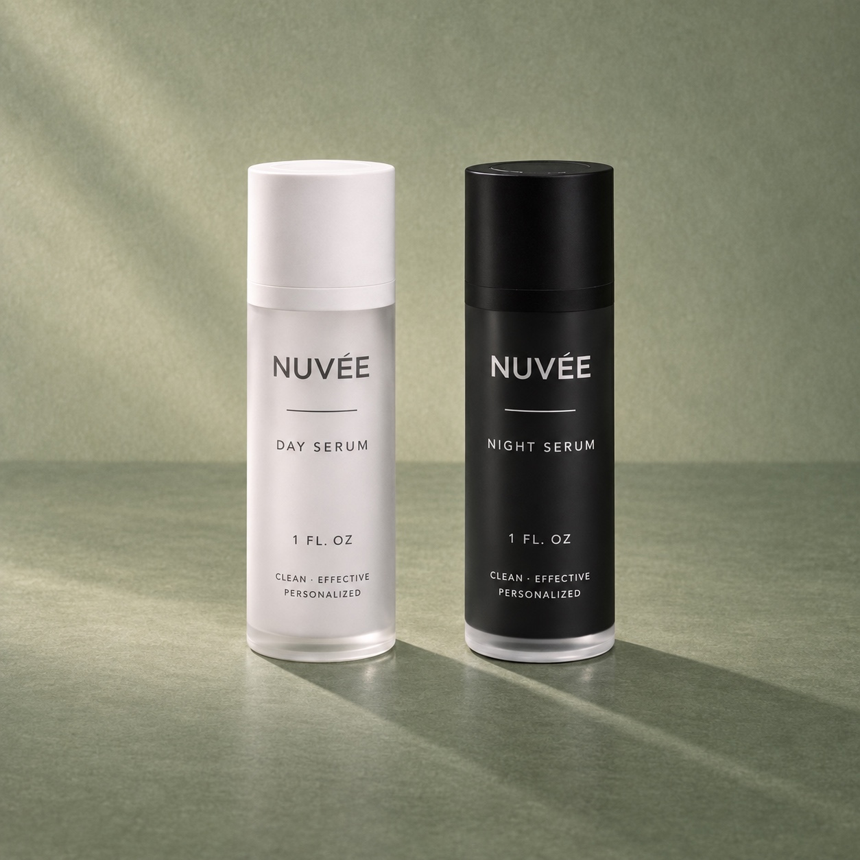 NUVÉE personalized serum bottle with airless packaging